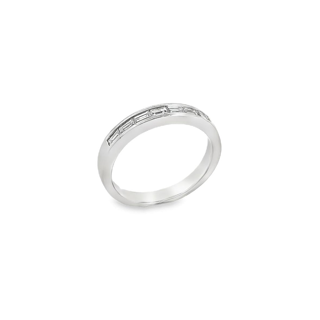 Platinum band with a straight row of baguette cut diamonds totalling 0.41ct.