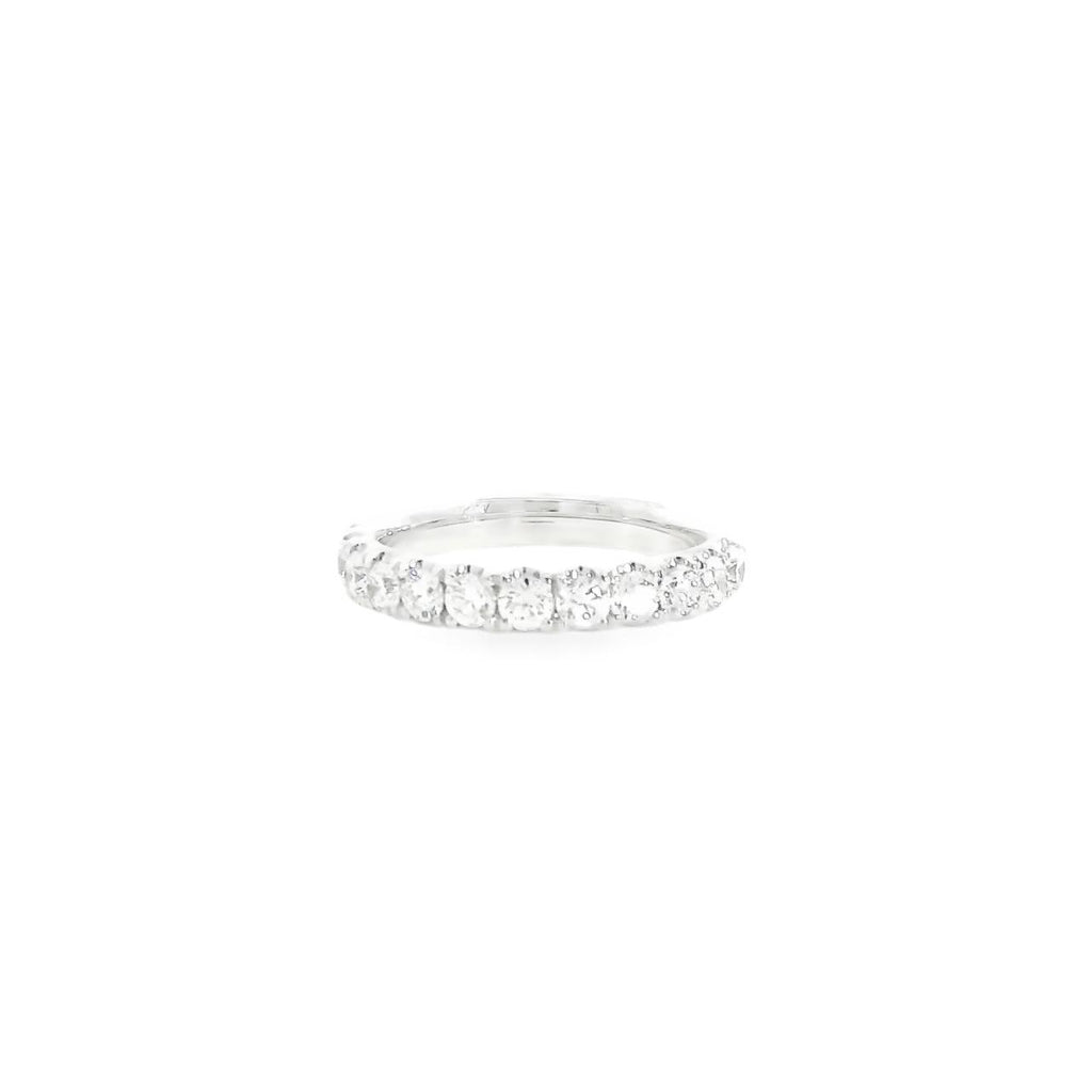18ct white gold diamond ring featuring twelve round brilliant cut diamonds in a straight row claw setting across the top.