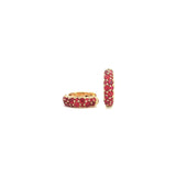 14ct yellow gold ruby huggie earrings with cobblestone-style bead settings and 0.89ct total ruby weight