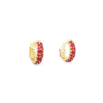 14ct yellow gold ruby huggie earrings with cobblestone-style bead settings and 0.89ct total ruby weight
