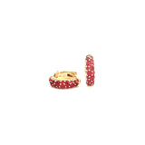 14ct yellow gold ruby huggie earrings with cobblestone-style bead settings and 0.89ct total ruby weight