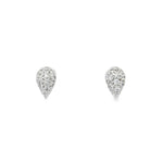18ct white gold puff pear stud earrings with 18 natural round brilliant cut diamonds in pavé setting 0.18ct
