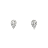 18ct white gold puff pear stud earrings with 18 natural round brilliant cut diamonds in pavé setting 0.18ct