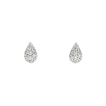 18ct white gold puff pear stud earrings with 18 natural round brilliant cut diamonds in pavé setting 0.18ct