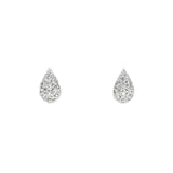 18ct white gold puff pear stud earrings with 18 natural round brilliant cut diamonds in pavé setting 0.18ct