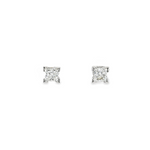 18ct white gold princess cut diamond stud earrings with four-claw settings by James Thredgold Jeweller.