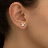 18ct white gold princess cut diamond stud earrings with four-claw settings by James Thredgold Jeweller.