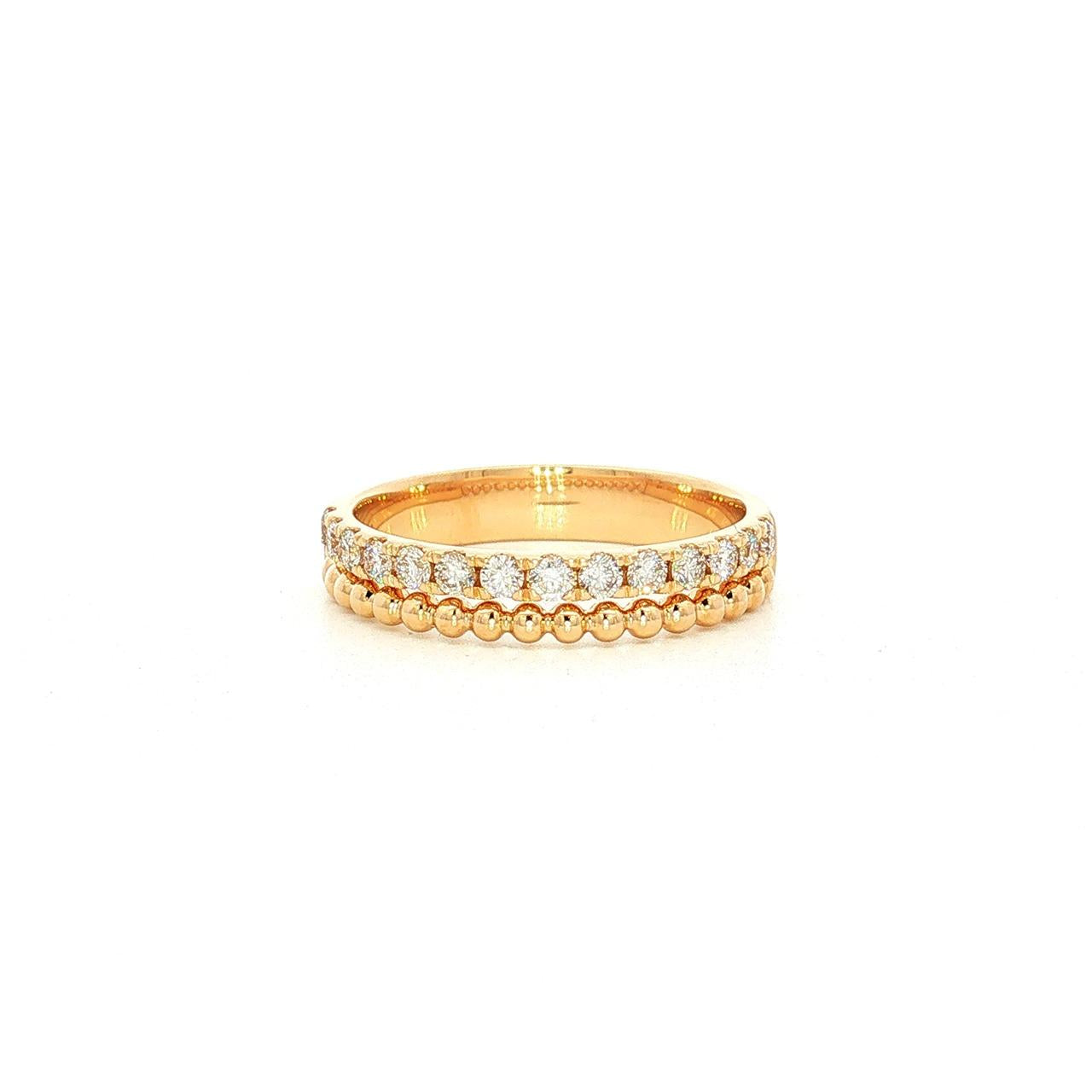 18ct yellow gold diamond band ring with 14 natural round brilliant cut diamonds and beaded detail