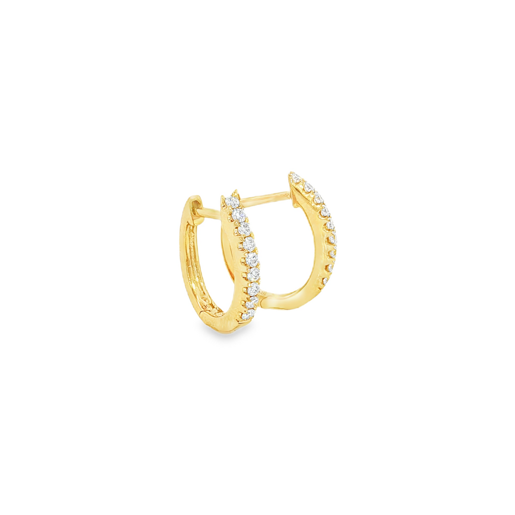 18ct yellow gold diamond huggie earrings with claw-set round brilliant cut diamonds by James Thredgold Jeweller.