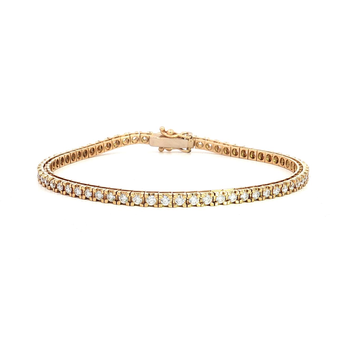 18ct yellow gold diamond tennis bracelet with 66 round brilliant cut diamonds 2.10ct