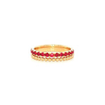 18ct yellow gold ruby band ring with 14 round cut rubies and beaded detail