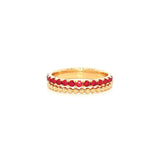18ct yellow gold ruby band ring with 14 round cut rubies and beaded detail