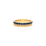 18ct yellow gold band ring with 14 round cut natural sapphires and beaded detailing