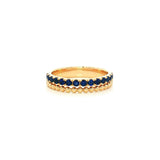 18ct yellow gold band ring with 14 round cut natural sapphires and beaded detailing