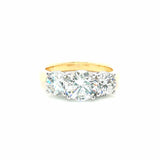 18ct yellow and white gold three stone diamond ring with 1.37ct centre diamond and two round brilliant side diamonds.