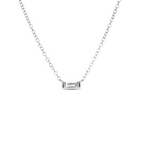 18ct white gold necklet with bar-set baguette cut diamond on fine trace link chain by James Thredgold Jeweller.