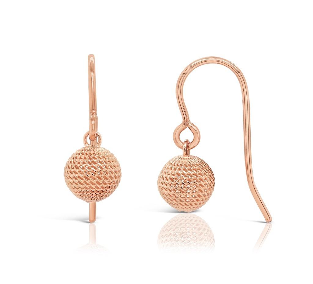 9ct rose gold textured knitted ball drop earrings with hook fittings