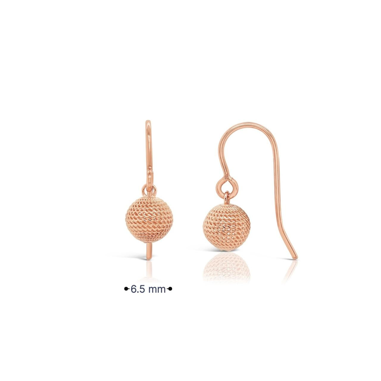 9ct rose gold textured knitted ball drop earrings with hook fittings