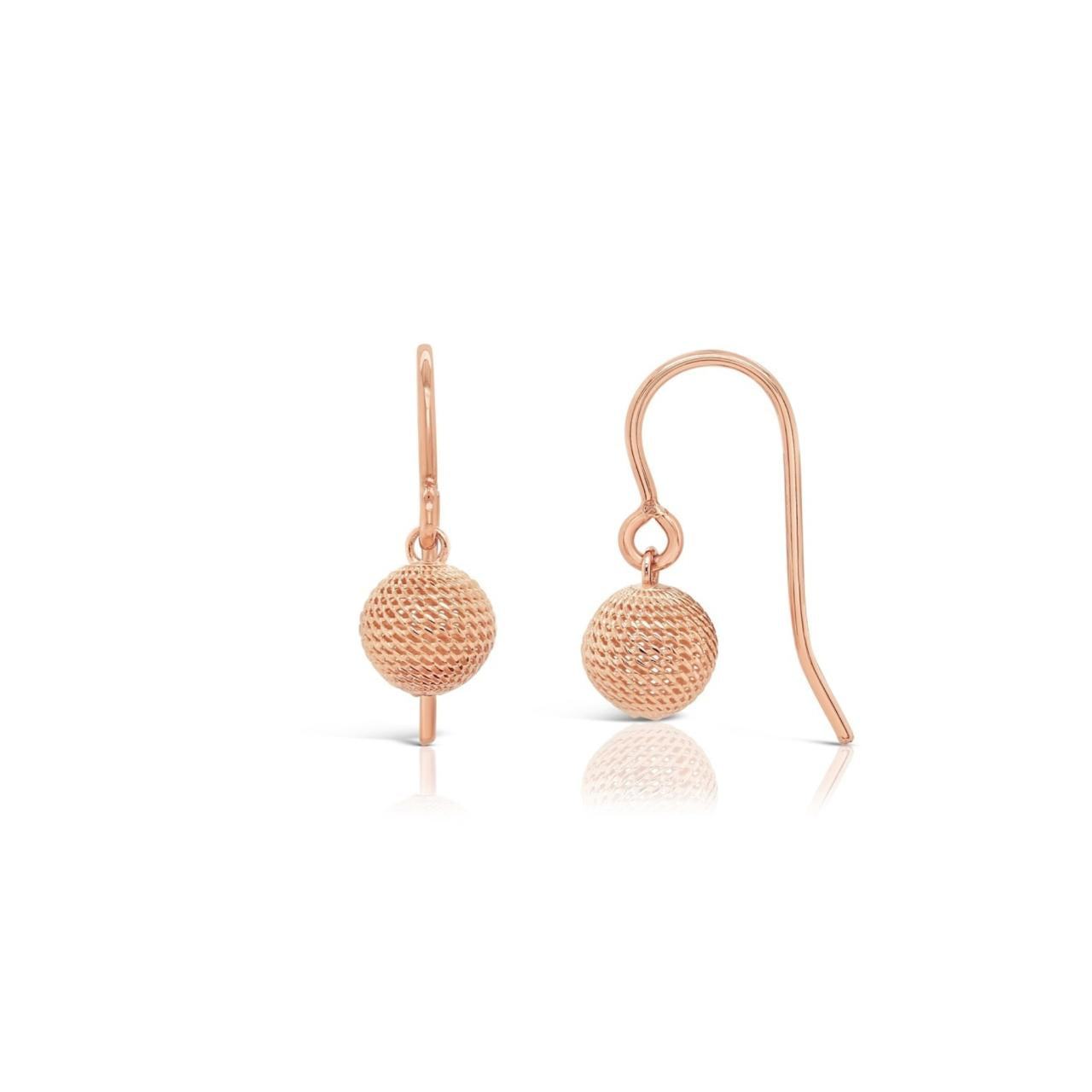 9ct rose gold textured knitted ball drop earrings with hook fittings