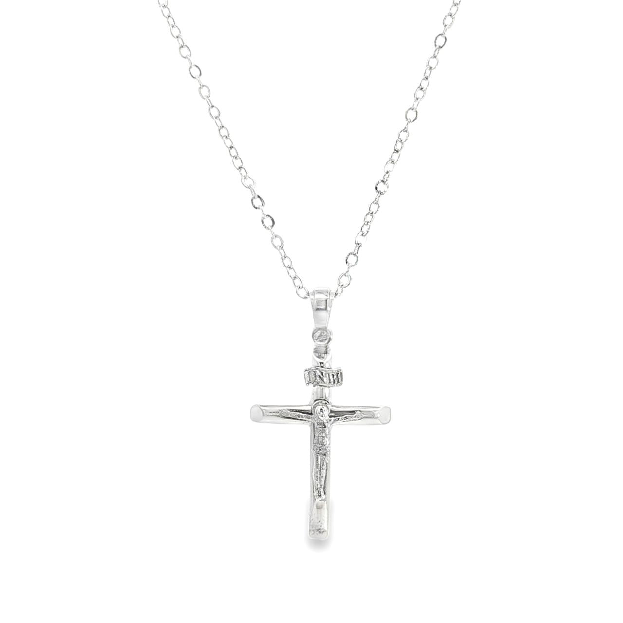 9ct white gold barrel crucifix pendant with angled ends 25x18mm