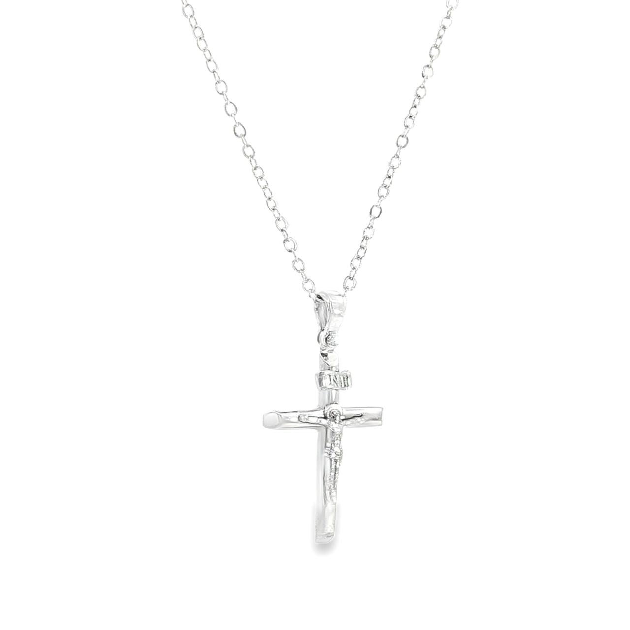 9ct white gold barrel crucifix pendant with angled ends 25x18mm