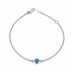9ct white gold trace link bracelet with Evil Eye centre and parrot clasp
