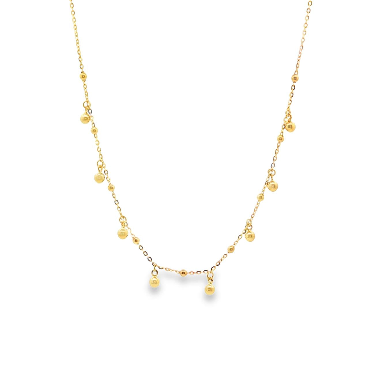 9ct yellow gold 45cm fine trace link chain with polished bead accents spaced along the length