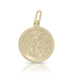 9ct yellow gold compass disc pendant with engraved directional design