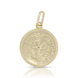 9ct yellow gold compass disc pendant with engraved directional design