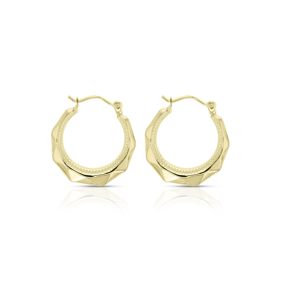 9ct yellow gold creole hoop earrings with facetted finish