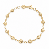 9ct yellow gold bracelet featuring alternating smooth diamond-shaped links and delicate oval chain, adjustable from 17cm to 19cm