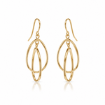 9ct yellow gold drop earrings featuring two overlapping open pear-shaped articulated drops suspended from hook fittings