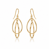 9ct yellow gold drop earrings featuring two overlapping open pear-shaped articulated drops suspended from hook fittings