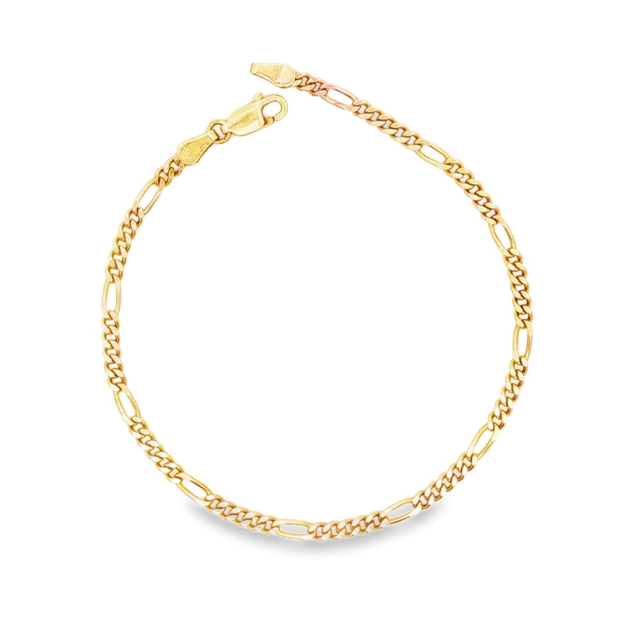 9ct yellow gold 3:1 Figaro link bracelet 19.5cm long and 2.85mm wide