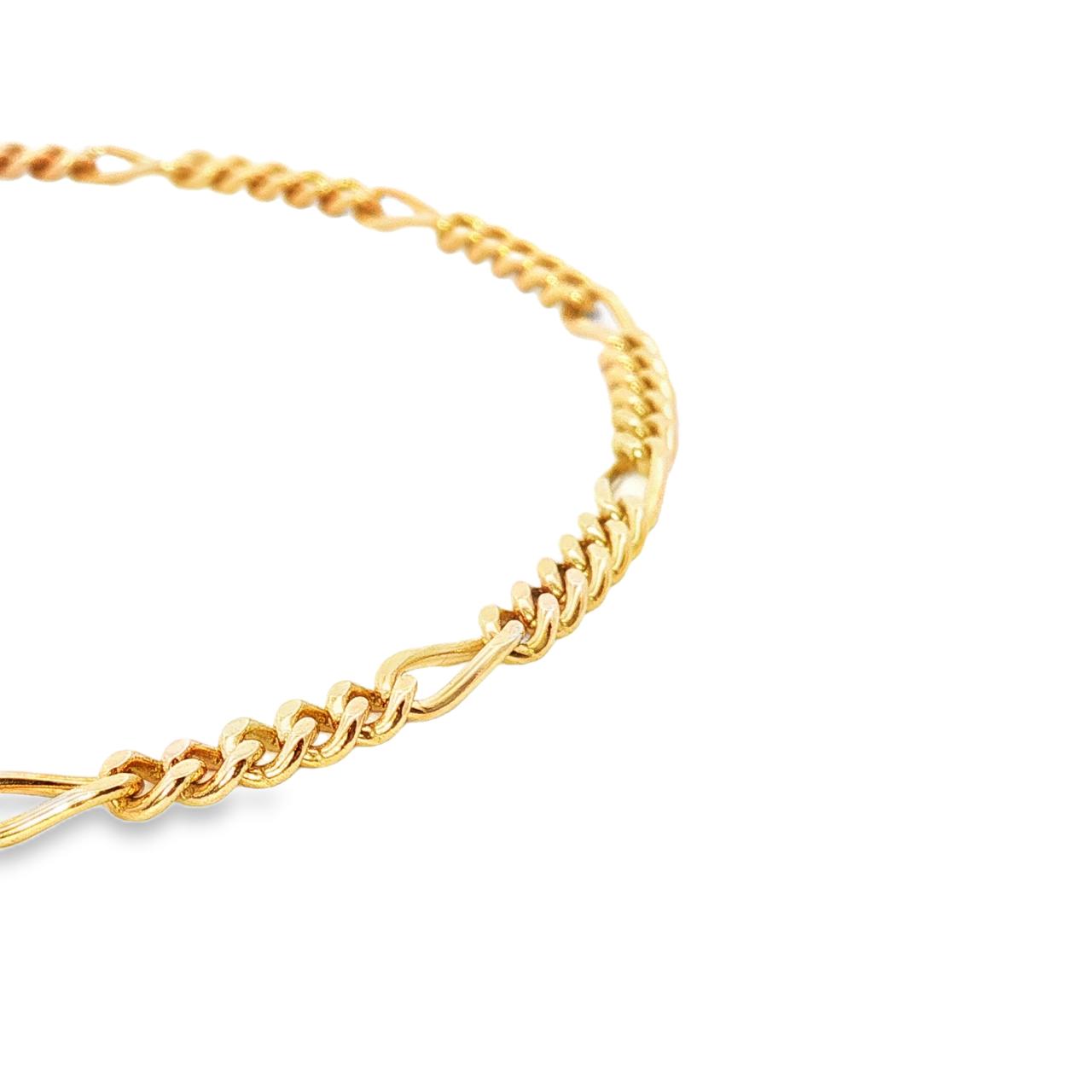 9ct yellow gold 3:1 Figaro link bracelet 19.5cm long and 2.85mm wide