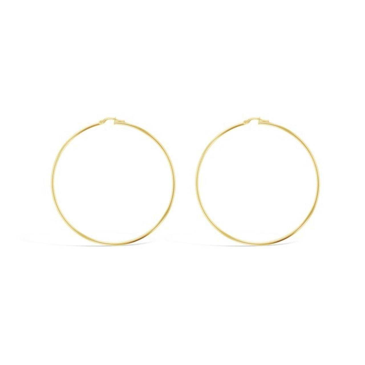 9ct yellow gold large 60mm hoop earrings with 2mm round tubing and post clip catch fittings