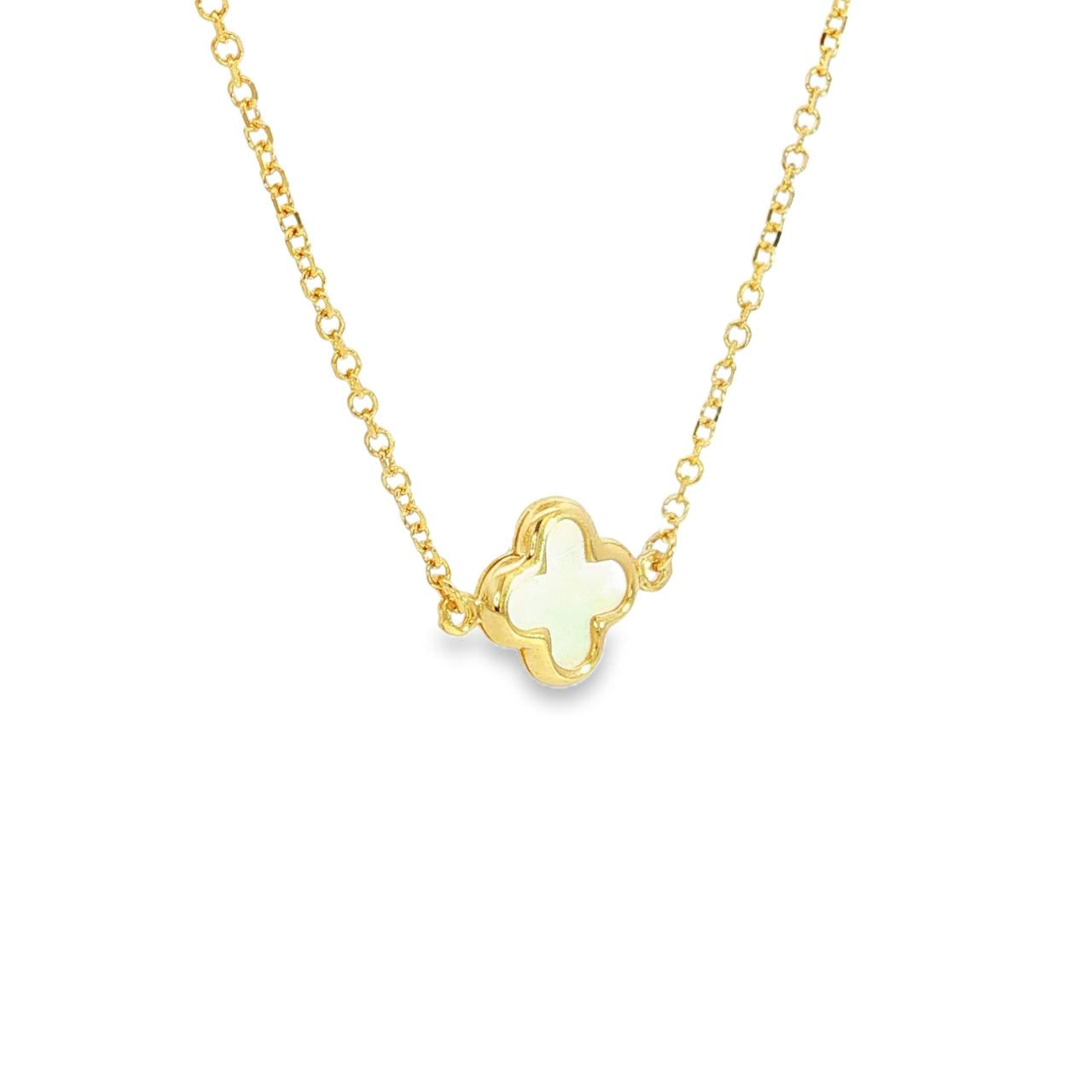 9ct yellow gold trace link necklace with mother of pearl clover and cubic zirconia cross 45cm