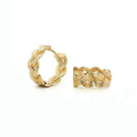 9ct yellow gold plaited huggie hoop earrings with textured design