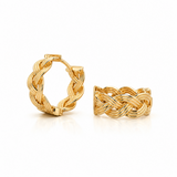 9ct yellow gold plaited huggie hoop earrings with textured design