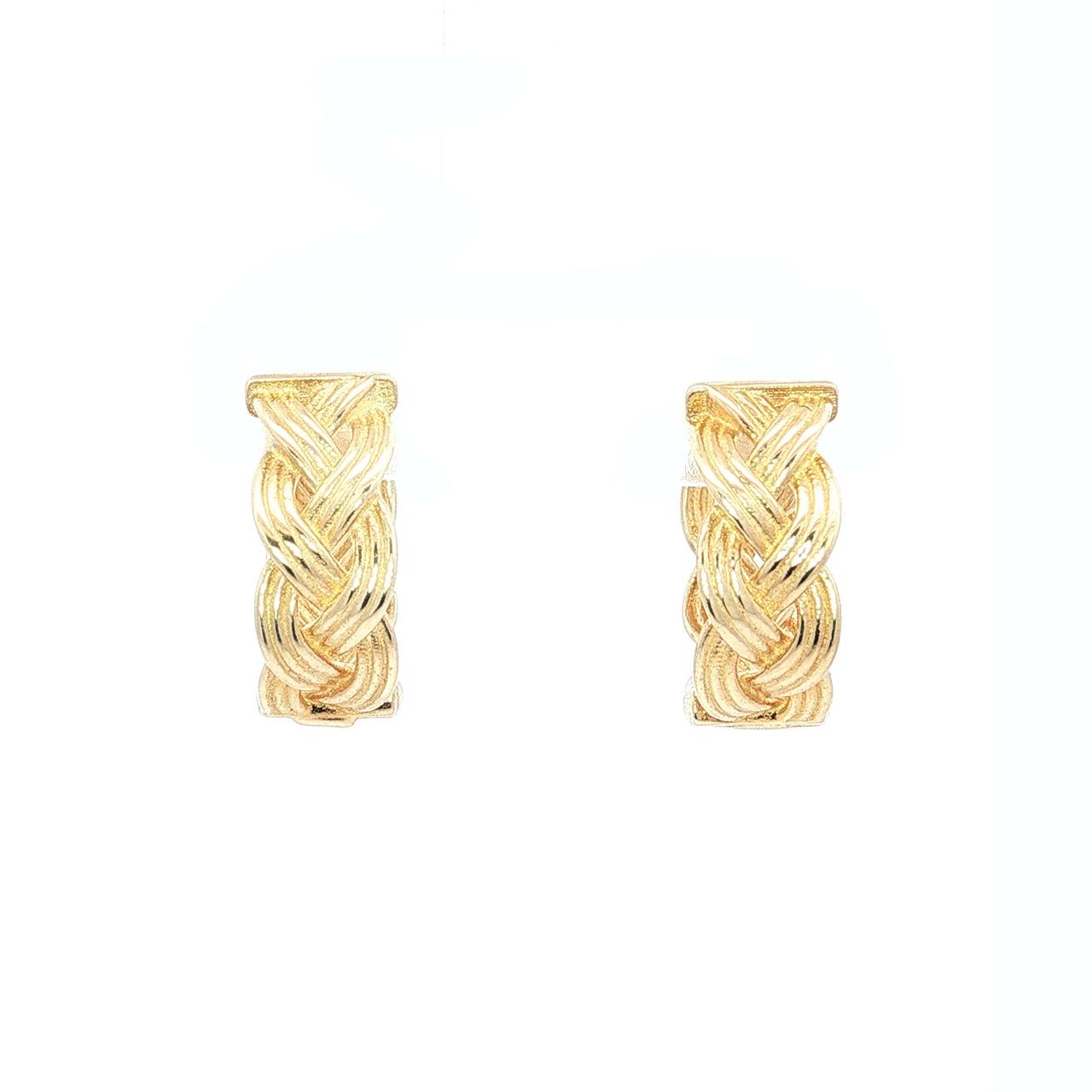9ct yellow gold plaited huggie hoop earrings with textured design