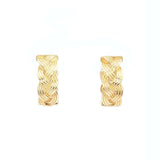 9ct yellow gold plaited huggie hoop earrings with textured design