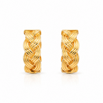 9ct yellow gold plaited huggie hoop earrings with textured design