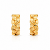 9ct yellow gold plaited huggie hoop earrings with textured design