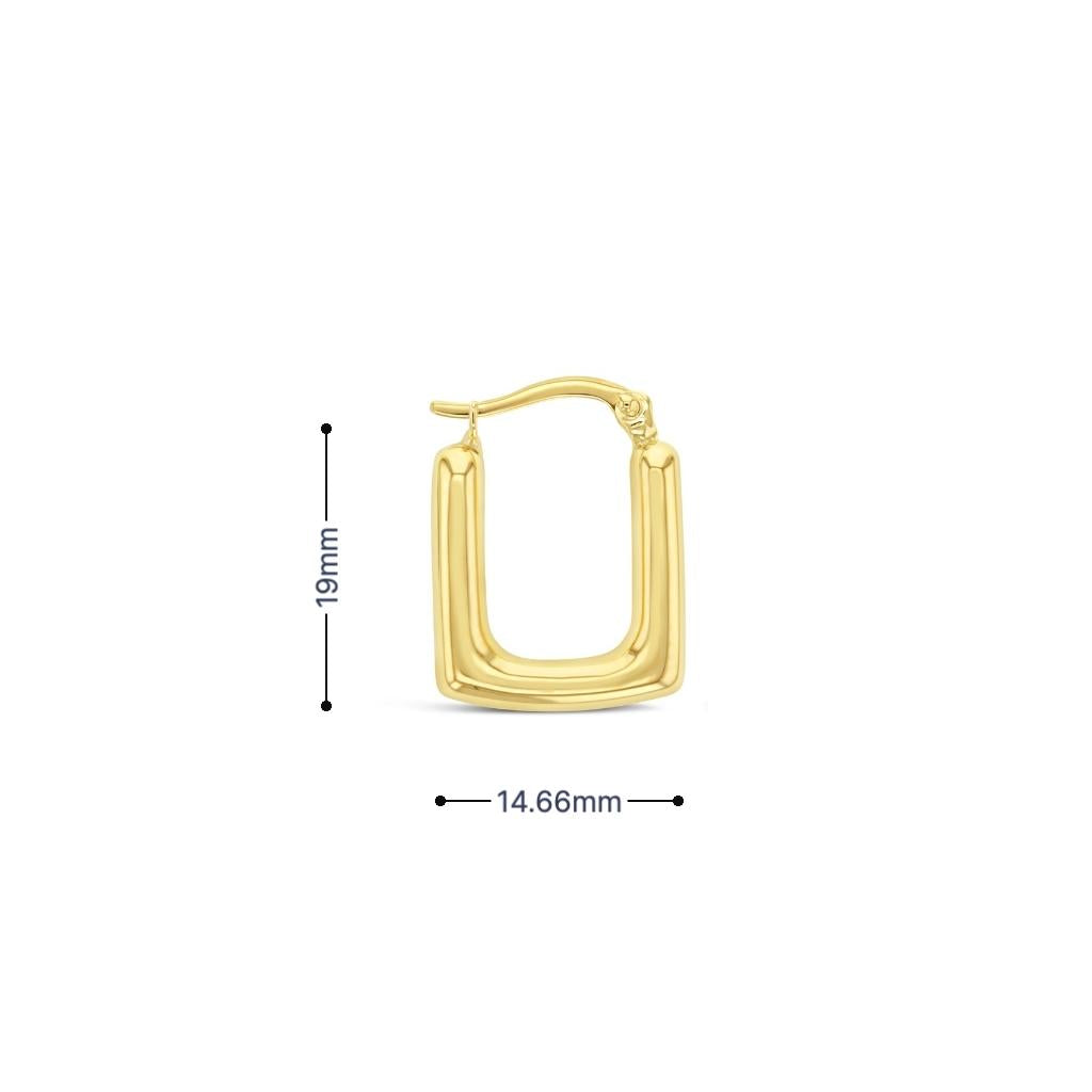 9ct yellow gold rounded square puff hoop earrings with post and clip fittings in polished geometric design