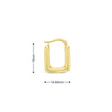 9ct yellow gold rounded square puff hoop earrings with post and clip fittings in polished geometric design