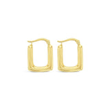 9ct yellow gold rounded square puff hoop earrings with post and clip fittings in polished geometric design