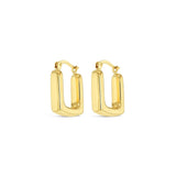9ct yellow gold rounded square puff hoop earrings with post and clip fittings in polished geometric design