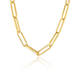 9ct yellow gold solid squared paperclip link necklet with polished oblong links, 45cm