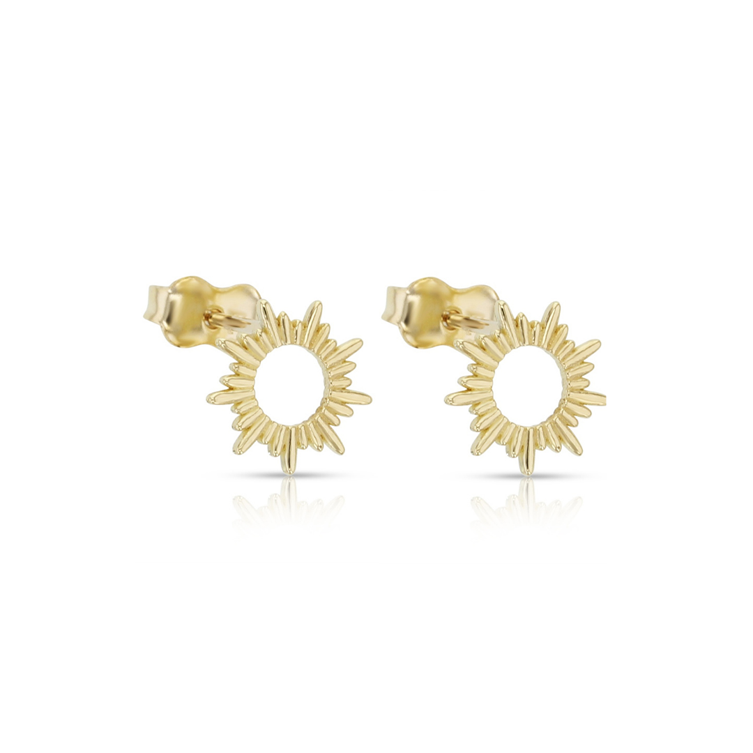 9ct yellow gold sunburst stud earrings with open centre design