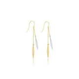 9ct yellow and white gold two tone double chain drop earrings with marquise shaped ends and hook fittings